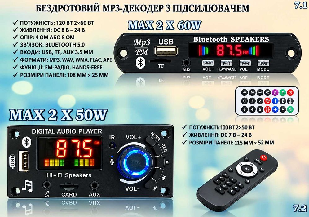 MP3 плеєр, модуль, декодер з пультом Bluetooth FM
