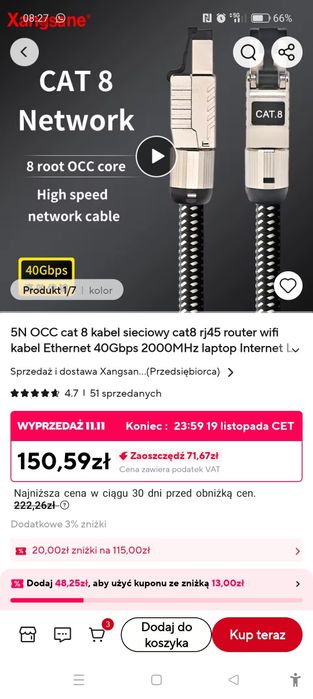 Kabel sieciowy ethernet 5 N occ  dla Audio