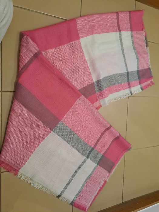 Cachecol Manta Xadrez Rosa e Cinzento, Extra Grande e Suave