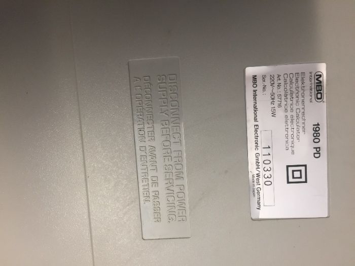 Calculadora Vintage. Eléctrica MBO 1980 PD alimentador papel.Funciona!