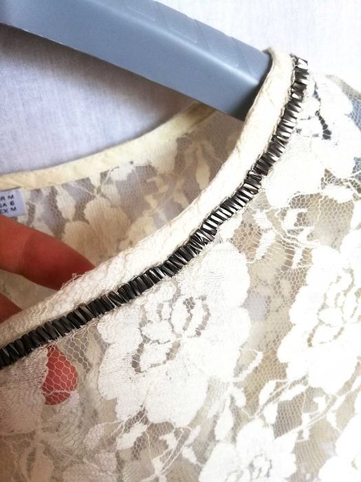 Bluzka koronkowa przezroczysta MANGO M/L elegancka z krótkim rękawem
