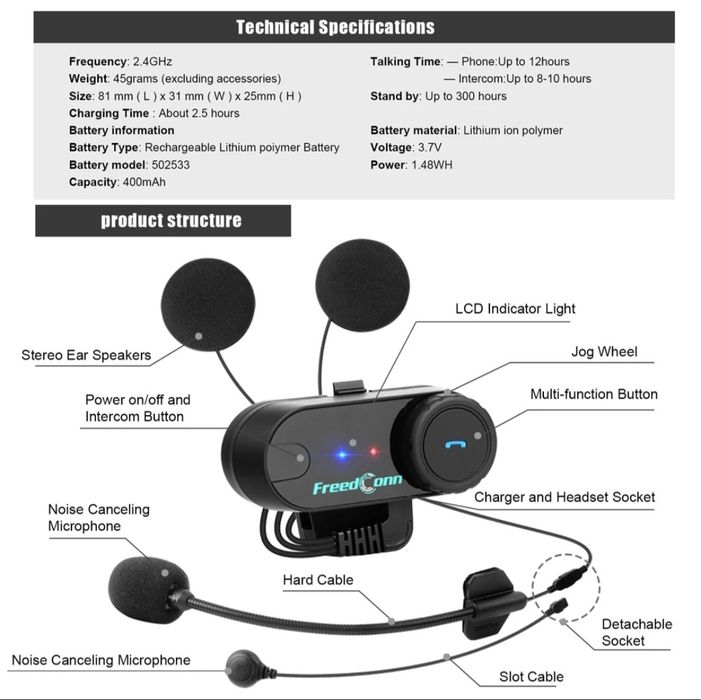 Auricular / Intercomunicador Bluetooth C/RADIO/Motard ( NOVO )
