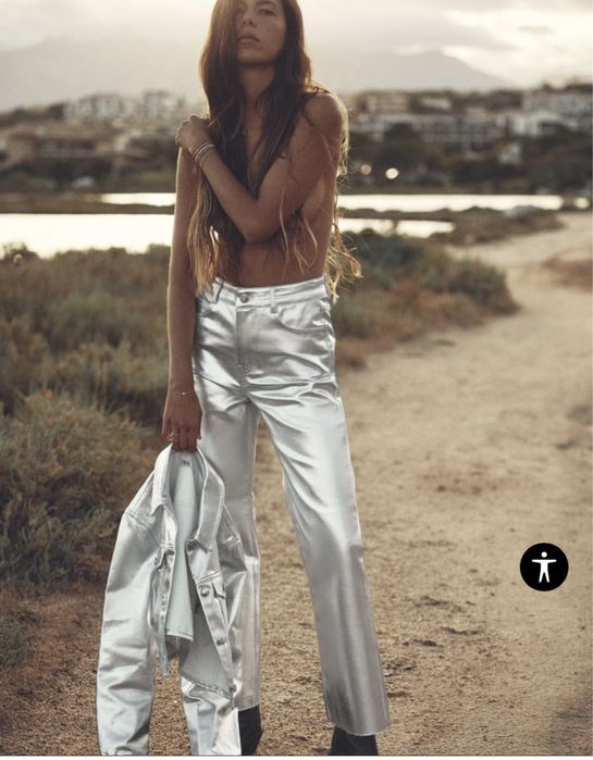 Zara металізовані джинси (срібні) 38 р.