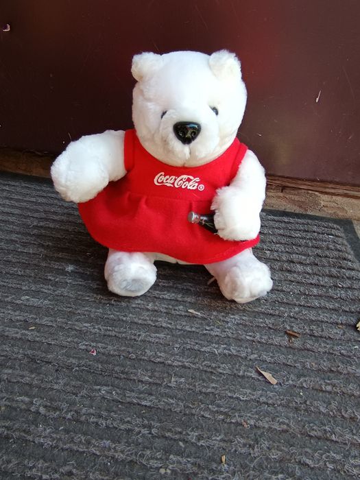 Stara vintage maskotka biały miś coś cola z butelką