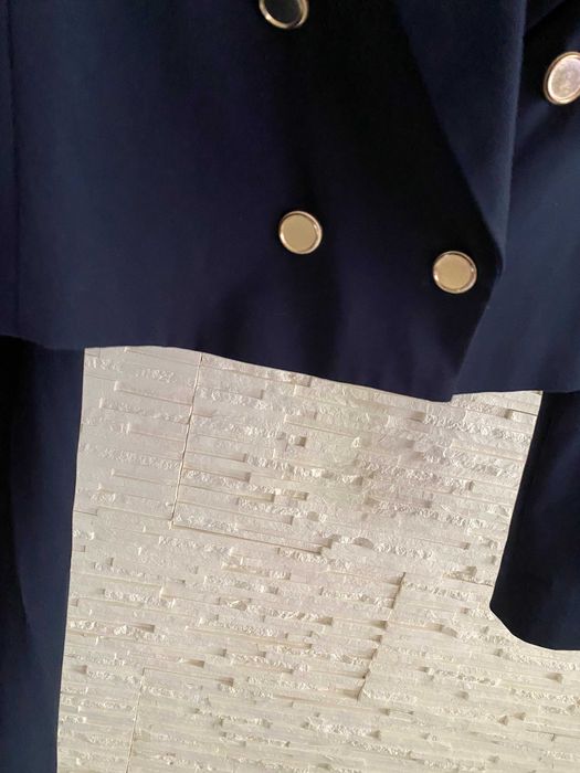 Zara granatowy garnitur krótki żakiet marynarka - szerokie spodnie