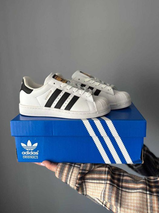 Кросівки Adidas Superstar White Black | кеди Адідас Суперстар білого кольору шкіряні