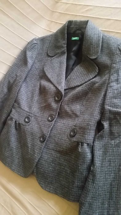 Marynarka Benetton elegancka krata modna ciepła roz. S