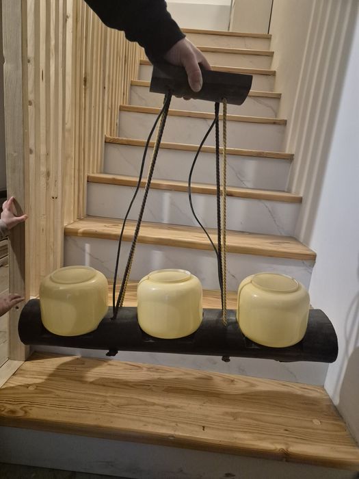 Żyrandol Lampa na drewnianej belce hand made