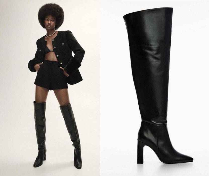 MANGO czarne muszkieterki NOWE słupek 100% skóra naturalna wysokie 37