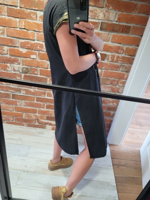 Długa czarna koszula boho handmade