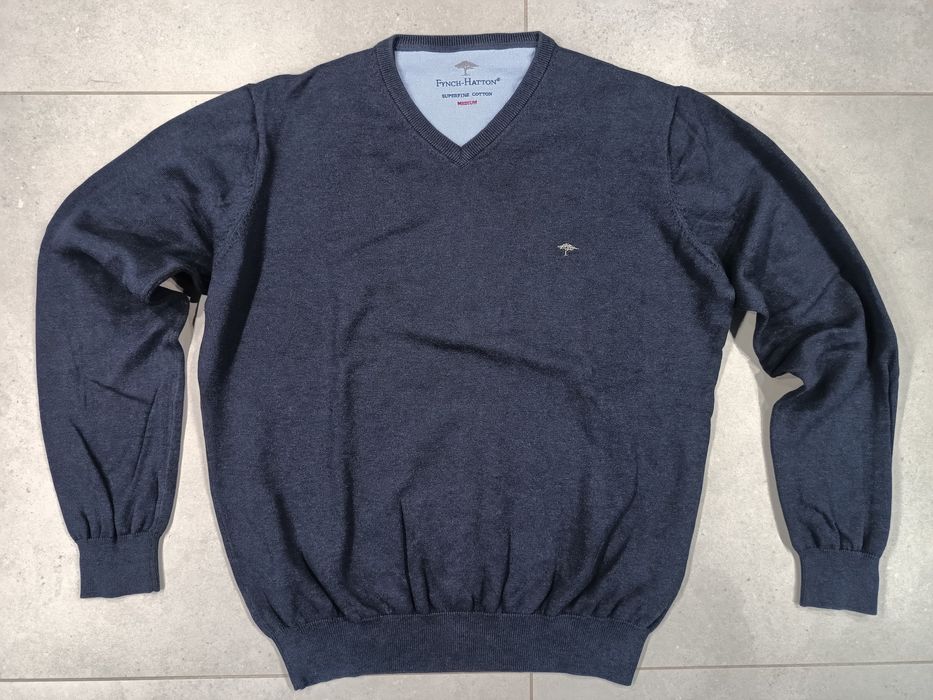 Sweter męski Fynch-Hatton roz. M granatowy elegancki v-neck