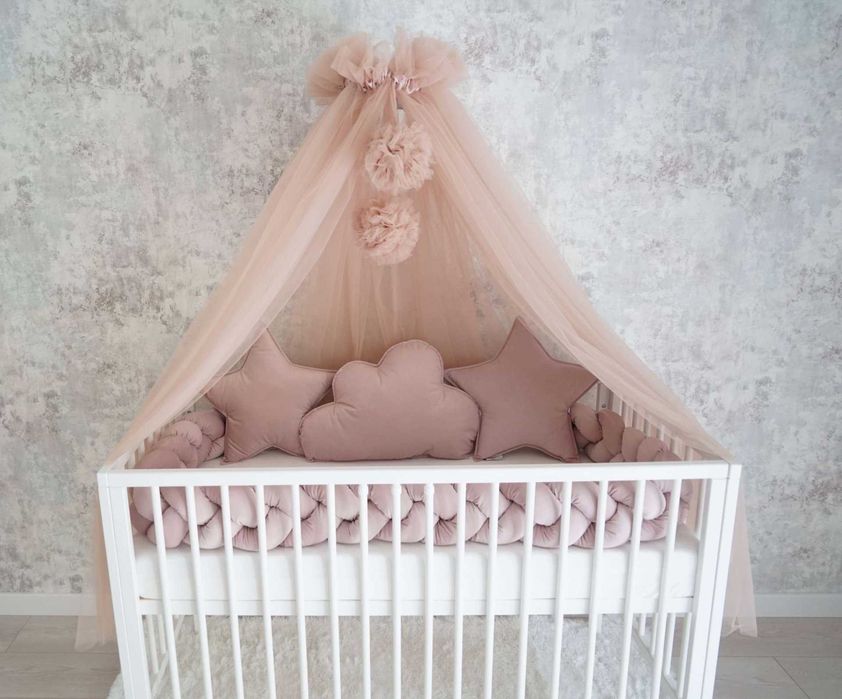 Conjunto para berço, trança,  almofadas, rede e suporte