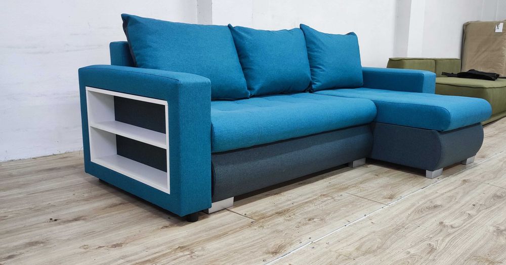 Narożnik Bruno z półką | Funkcja spania | Rozkładany | Pólka