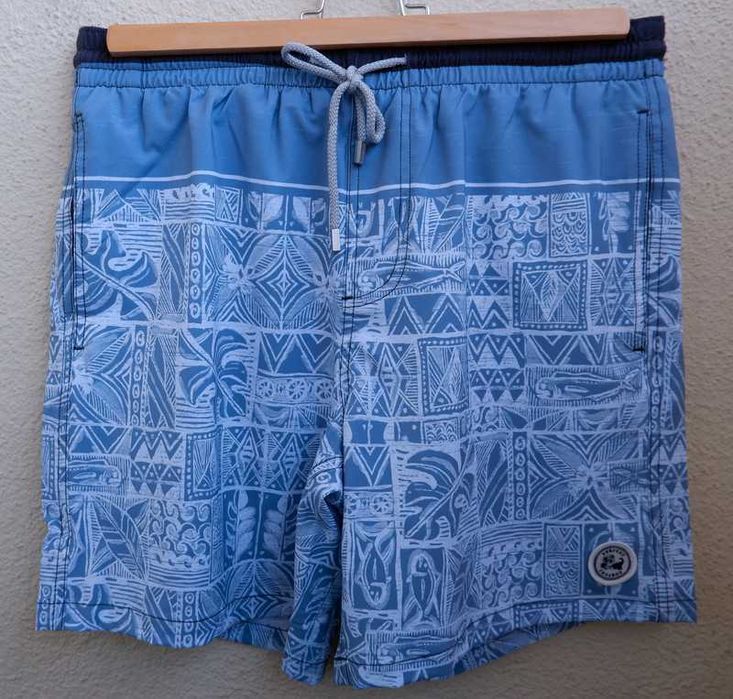 Calcao Fato Banho Surf Branco Azul - Homem