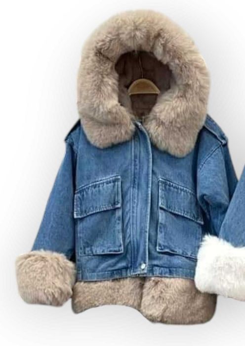 Kurtka jeans dziewczęca katana 2w1 odpinane futerko rozmiary 116-134