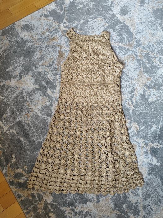 Złota ażurowa narzutka, tunika w stylu Boho, letnim