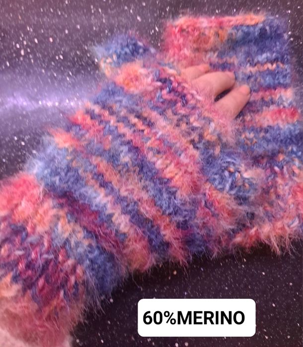 Rękawiczki mitenki recznie robione merino 60%