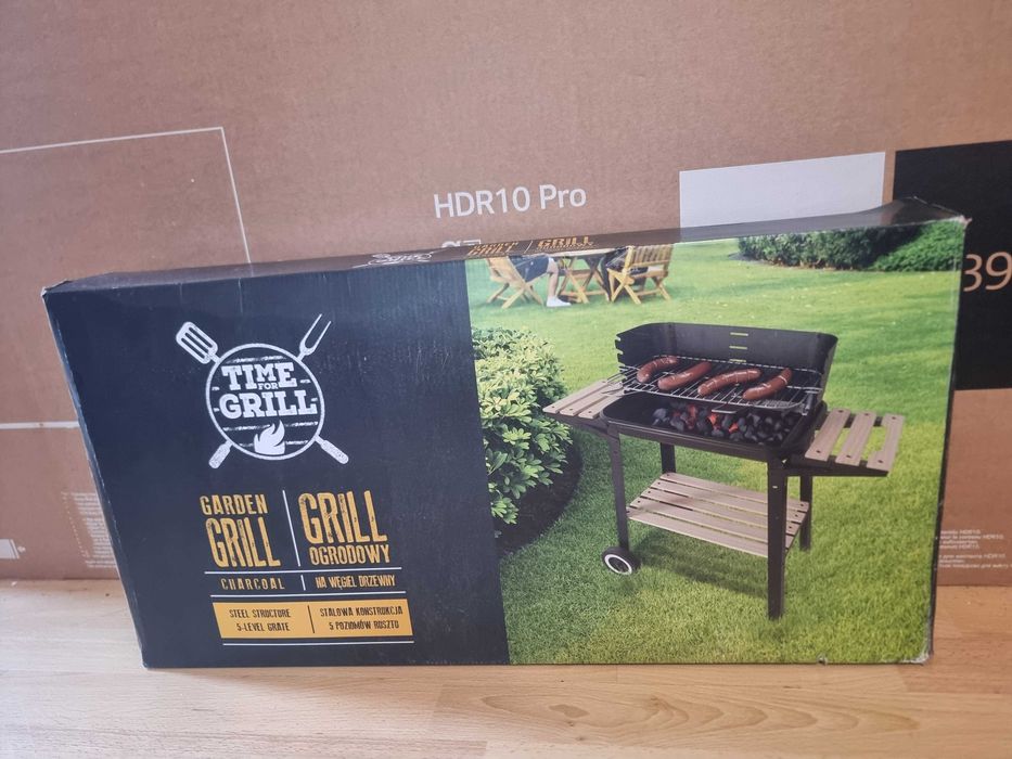 Grill węglowy mobilny regulowany na kółkach ruszt półki GrillMeister