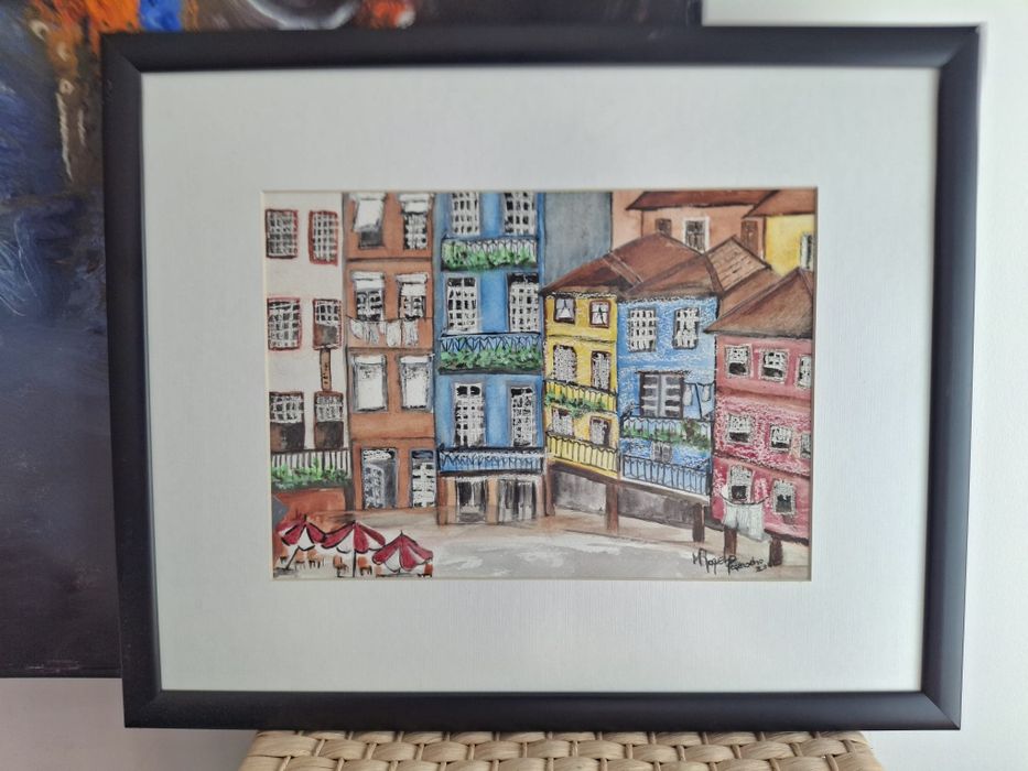 Quadro Original Aguarela "Casario da Ribeira - Porto" – M. Raquel Pascoalinho (2021)