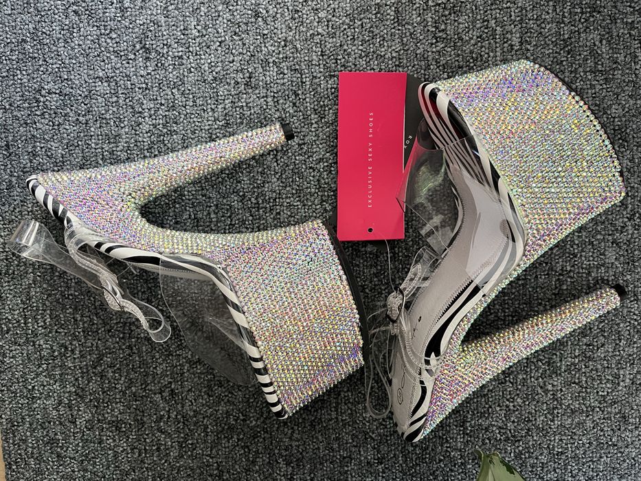 Szpilki Pole Dance 38 zebra cyrkonie nowe Roxie Luve jak pleaser