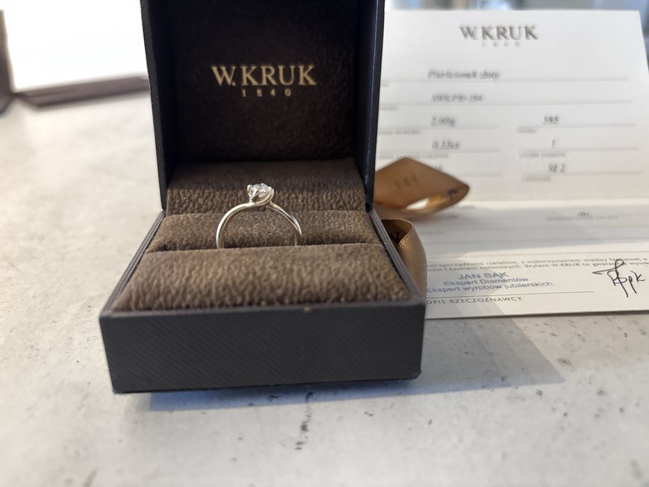 Pierścionek zaręczynowy W.KRUK | Żółte złoto 585 | Brylant 0.33 ct H/SI2 | Rozmiar 10,5 + Certyfikat