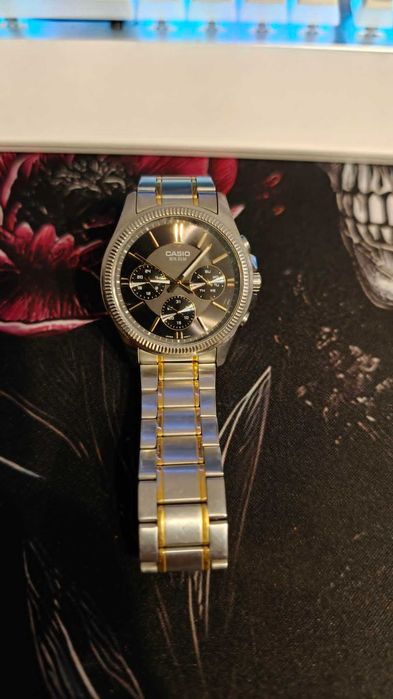 zegarek męski CASIO złoty MTP-1375 5374 Srebrny na bransolecie