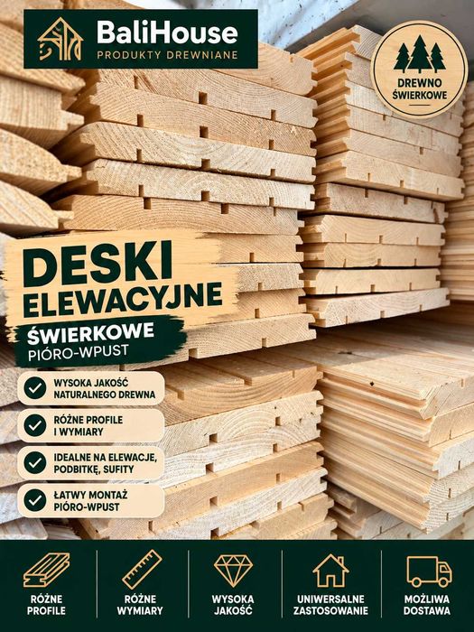 Deska elewacyjna imitacja bala półbal świerkowy naturalne drewno