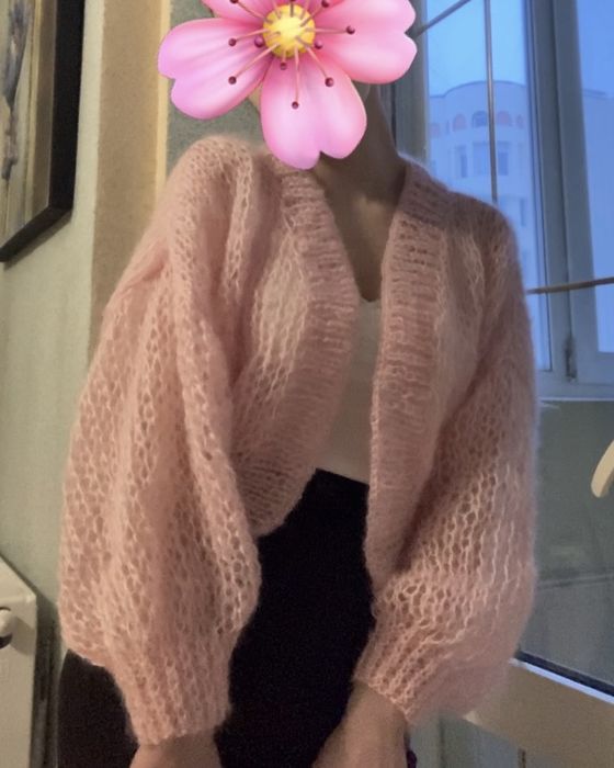 Рожевий кардиган в‘язаний кардиган павутинка хмаринка мохер мохеровий