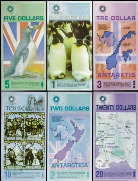 Kolekcjonerski Zestaw 6 Banknotów Antarktyda UNC UV prezent