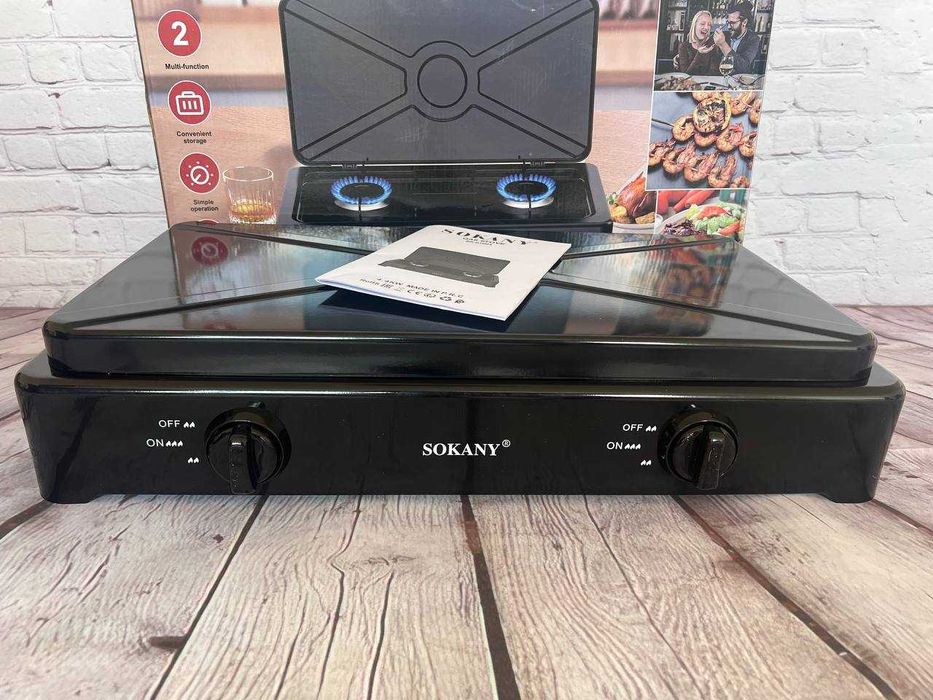 Настільна газова плита Sokany SK-07004 таганок посилений на 2 комфорки