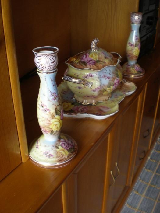 centro de mesa com castiçais pintado a mão