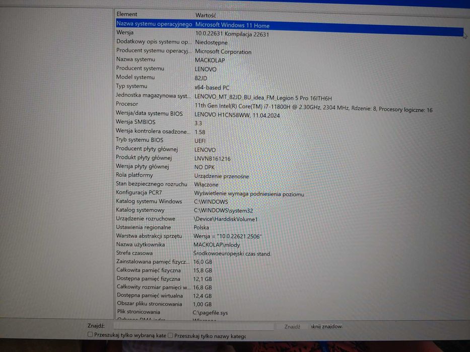 Laptop Lenovo Legion 5 Pro 16ITH6H i7 16" 165Hz 16GB SSD1000GB RTX3060