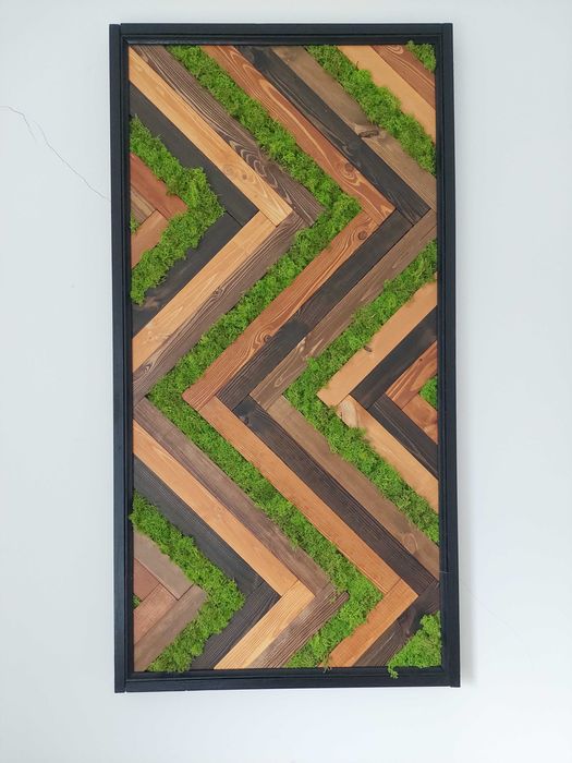 Obraz na ścianę. DUŻY drewno & mech - handmade