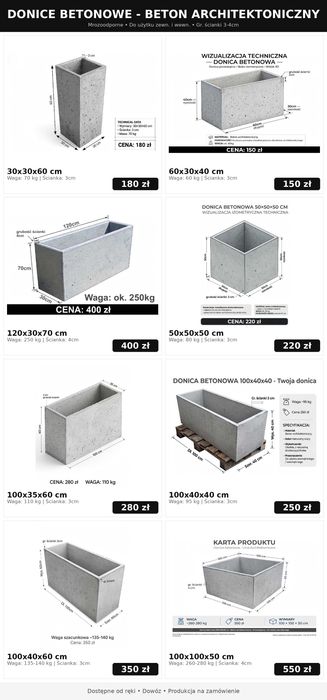 Donice betonowe architektoniczne ogrodowe