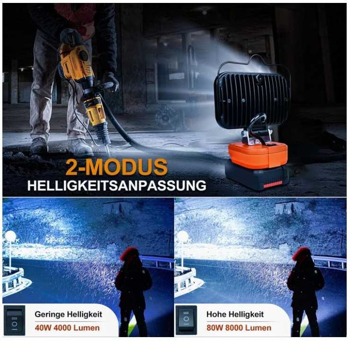 Bezprzewodowa lampa robocza pod akumulator Einhell 80W 8000lm 2 tryby