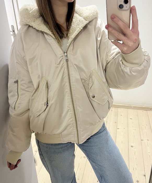 ZARA beżowa dwustronna kurtka z misiem