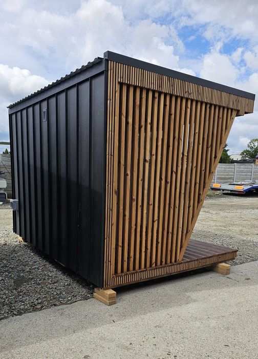 Sauna wolnostojąca ogrodowa AURORA II thermo sosna przedsionek piec opalany drewnem
