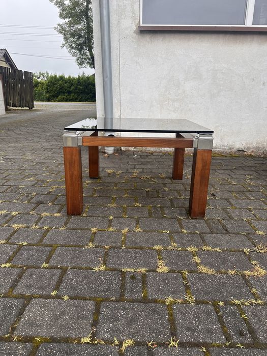 Stolik kawowy ze szklanym blatem mid century w stylu Pierre Vandel