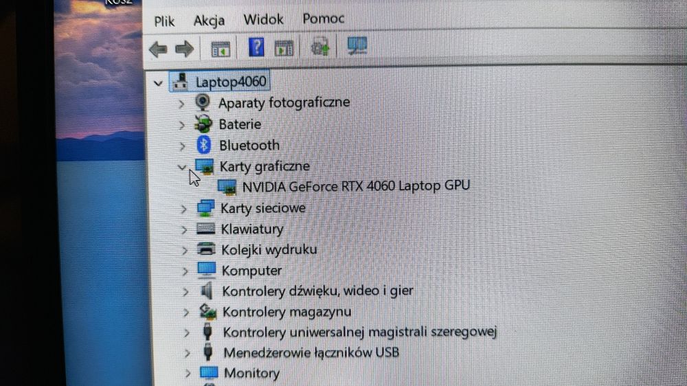 Laptop rtx 4060 !140w! Zasilacz 315w Intel 32gb ddr5 1,5tb GW stan bdb