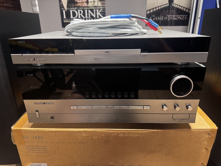 Zestaw stereo Harman Kardon amp. stereo HK3480+cd HK970+głośniki monitory B&W  DN602 S3+ sub JBL studio L8400P/230