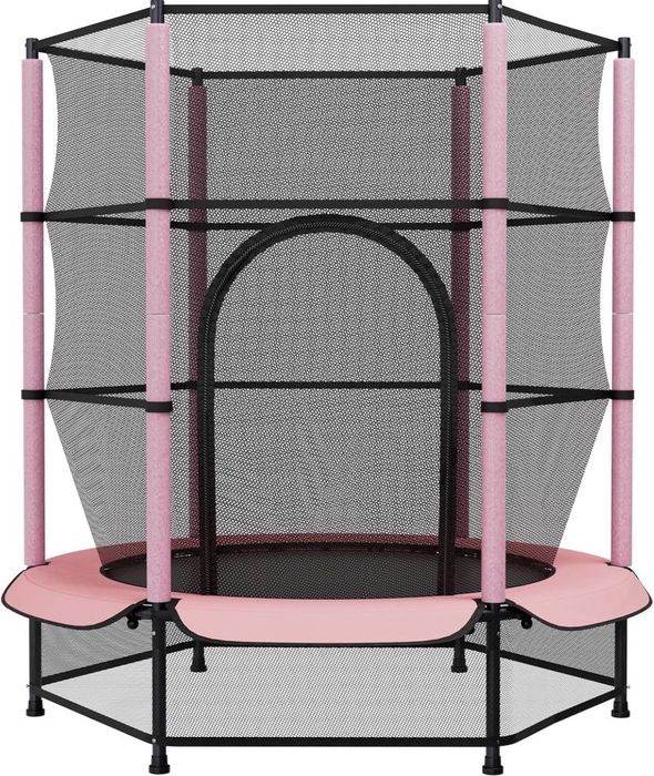 Trampolina ogrodowa Ø 140 cm z siatką bezpieczeństwa i zamkiem błyskawicznym, różowa