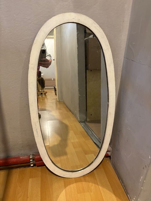 Lustro owalne białe drewno