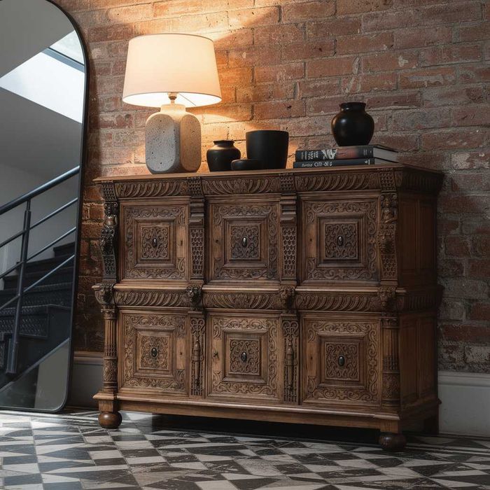 Zabytkowa DĘBOWA SZAFA BUFET dekor Francja XIX wiek UNIKALNY zabytek