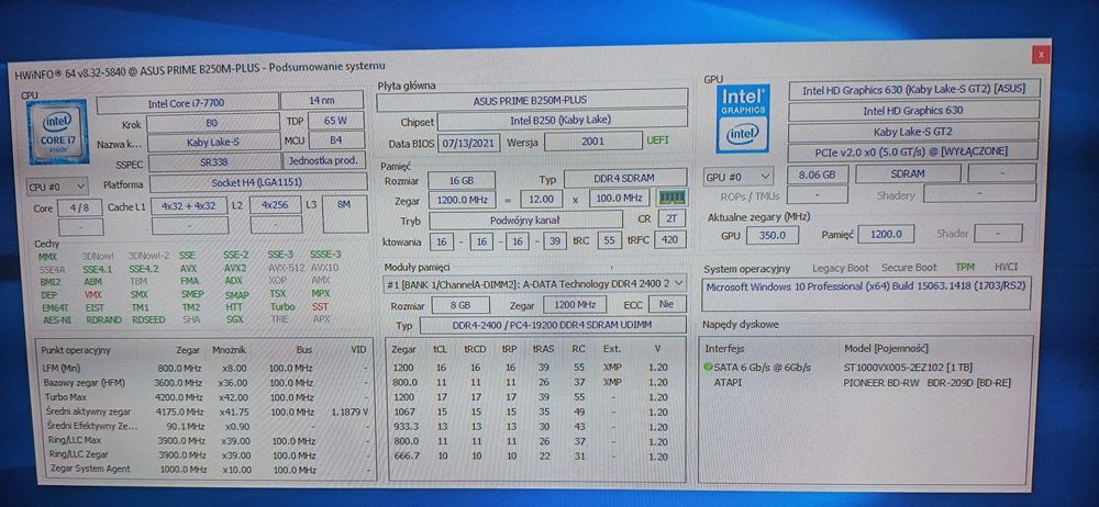 Zestaw Komputer i7 7700 Asus Prime B250M+ 16GB DDR4 zasilacz Silentium