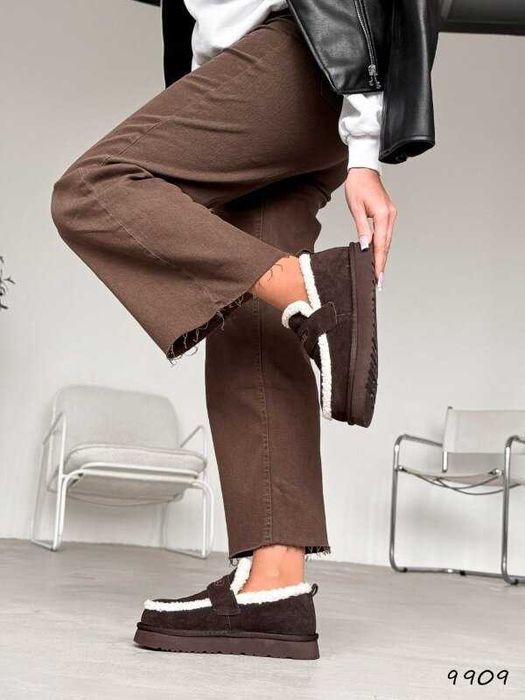 Угги-лофери жіночі натур. замша, зимові лофери шоколад, лоферы 36-39р