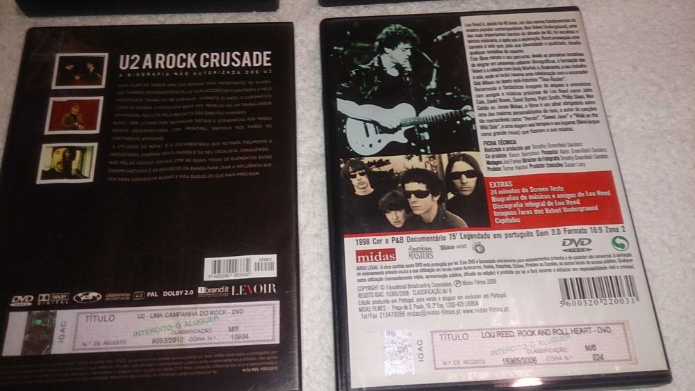 6 dvds de música (calcanhotto, pavarotti, u2, lou reed…)