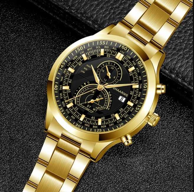 Relógio Masculino de Aço Inoxidável Dourado