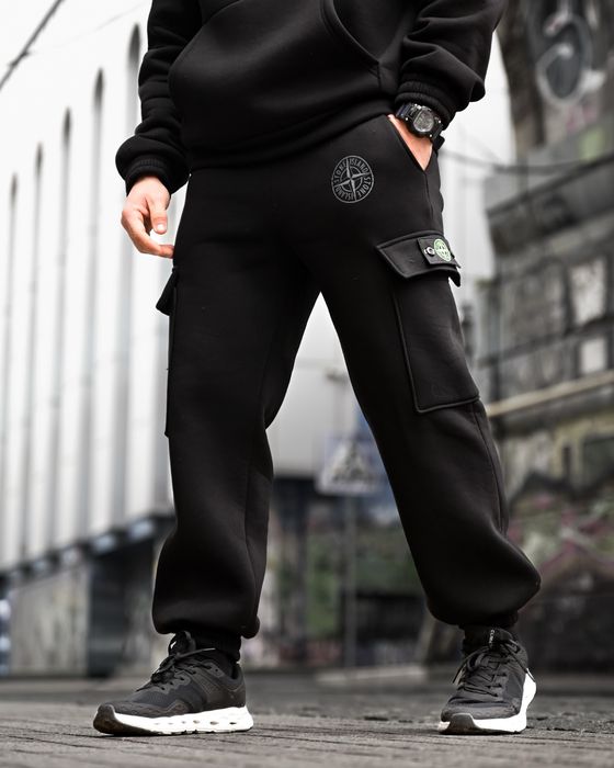 чоловічий спортивний костюм на флісі чорний/Комплект худі штани зима