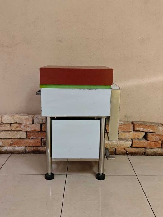 Kloc masarski INOX  – Nowy, regulowana wysokość, wbudowany kosz