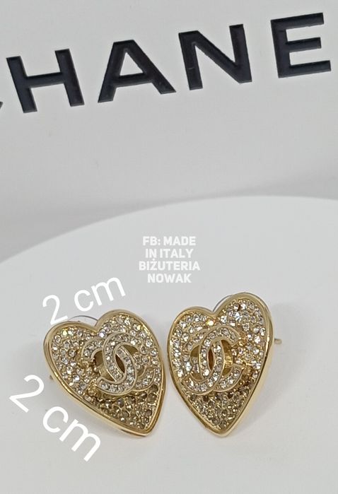 Kolczyki cc chanel cyrkonie serca 2cm